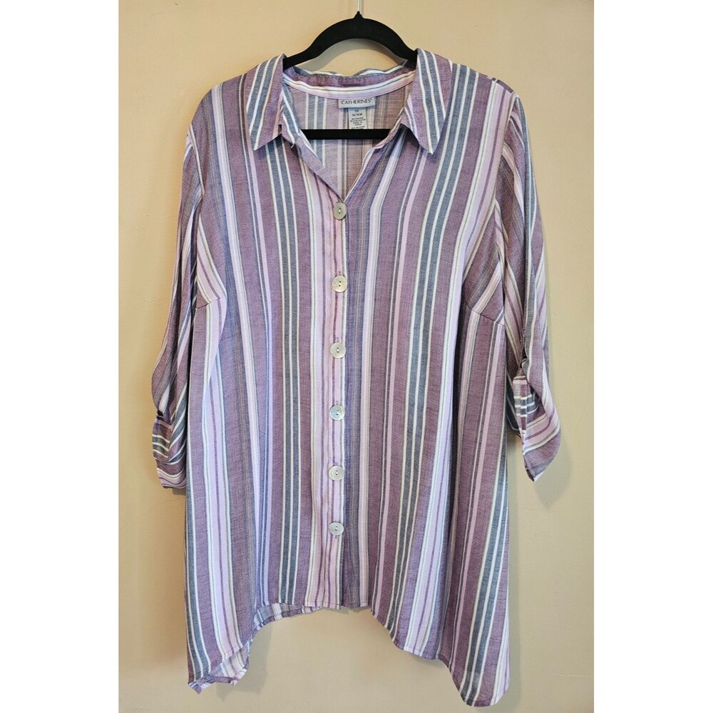 Catherines 14-16W  Multicolor 3/4 Sleeve Rayon blend Wine stripe blouse